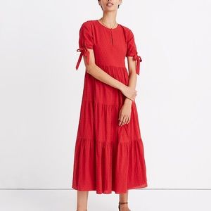 Madewell Tie-Sleeve Tiered Midi Dress